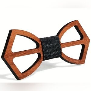 Wooden Bow Tie with Black Center